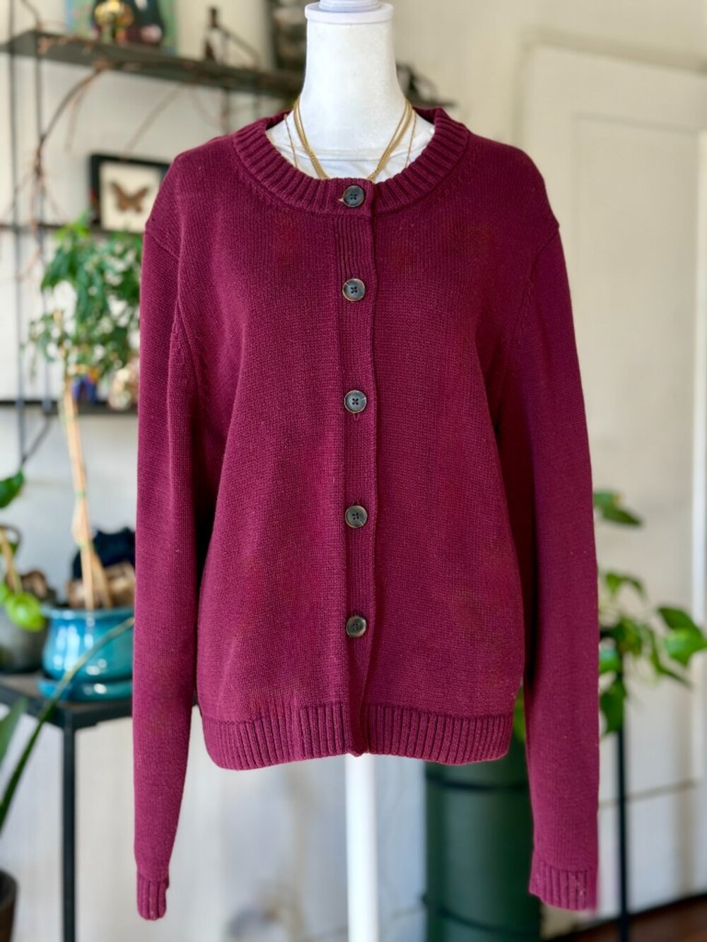 Gap Crop Crewneck Cardigan Knit | Tuscan Red (Size XXL)